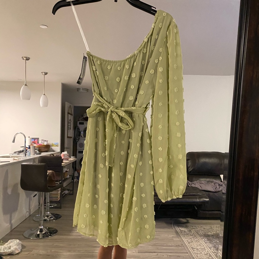 One shoulder dress with belt